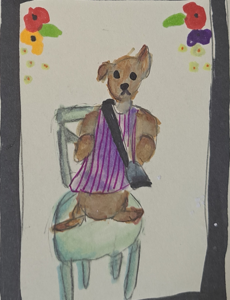 Tender painting of a teddy bear for a nursery